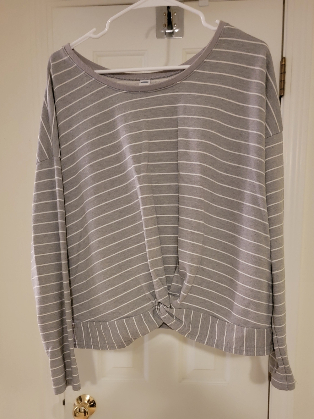 Old Navy Gray and White Striped Knot-Front Pullover